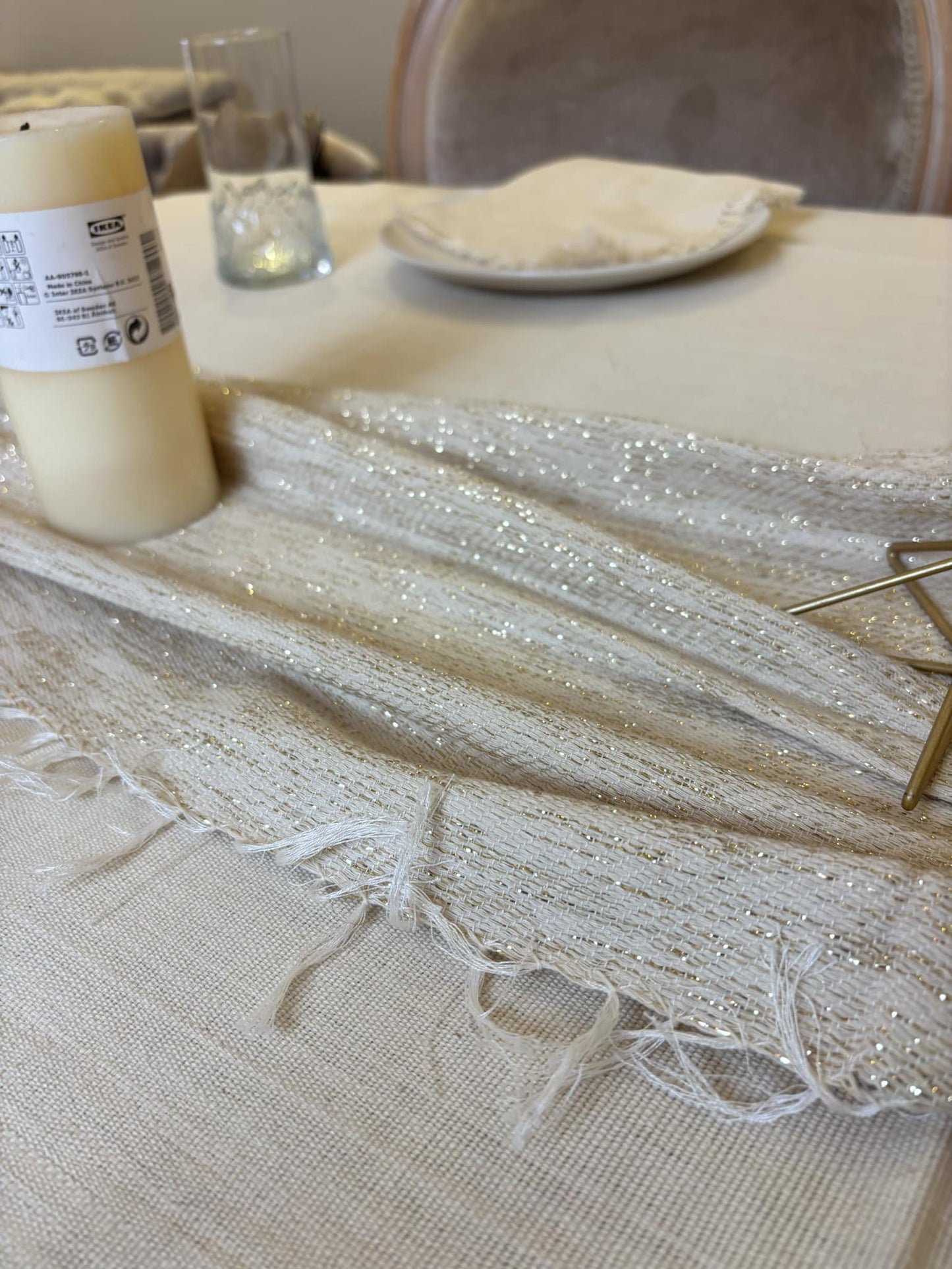 Linen Table Runner with Gold Threads