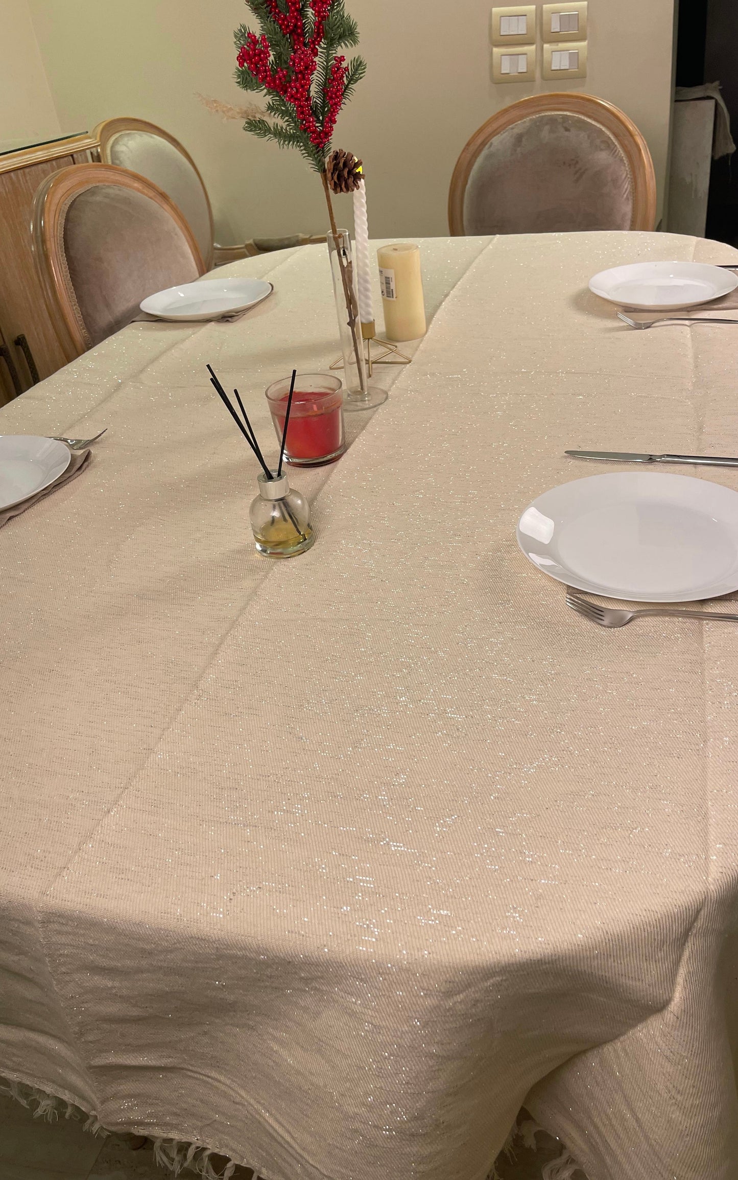 Sliver threads tablecloth