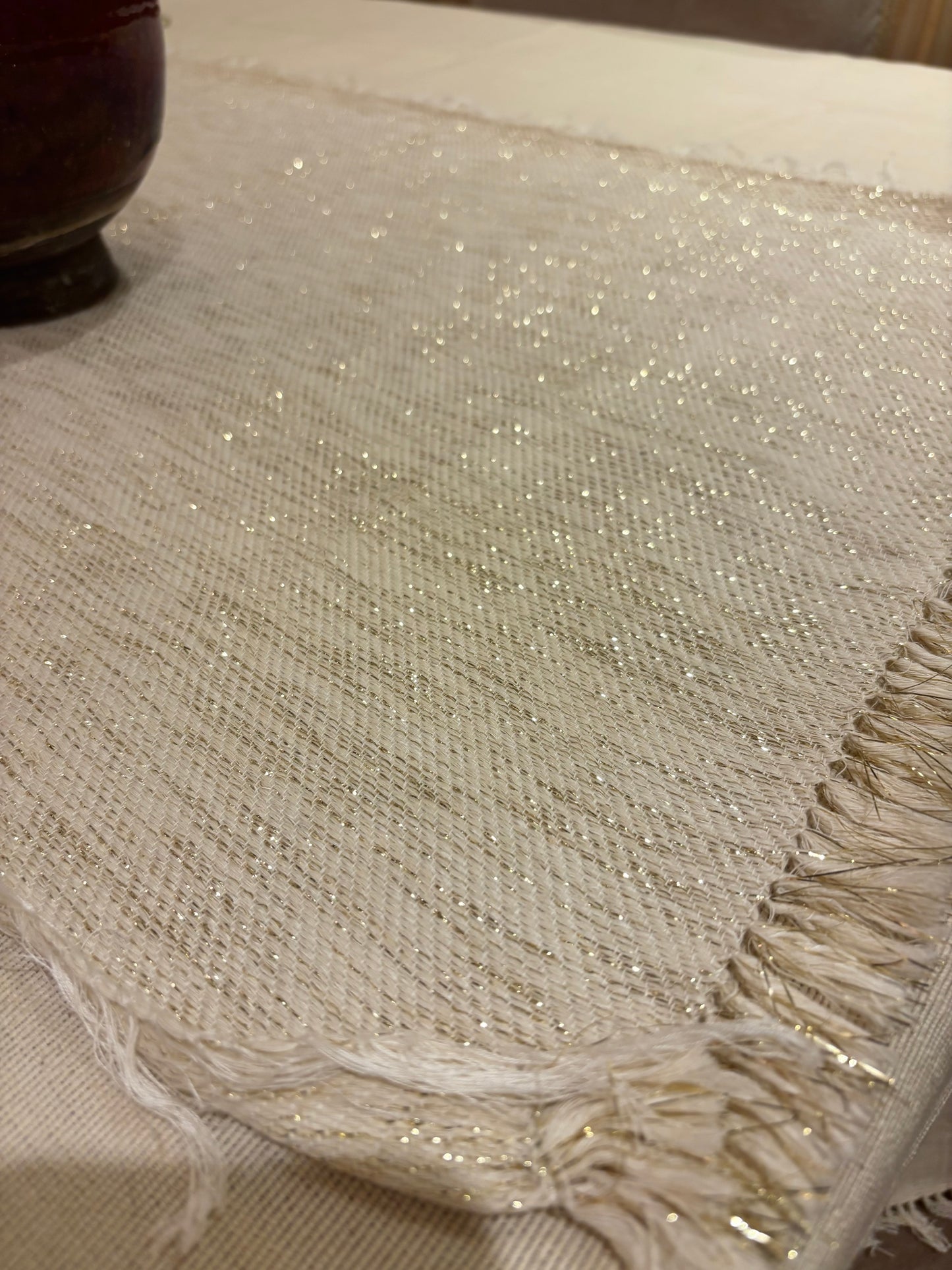 Gold threads linen runner