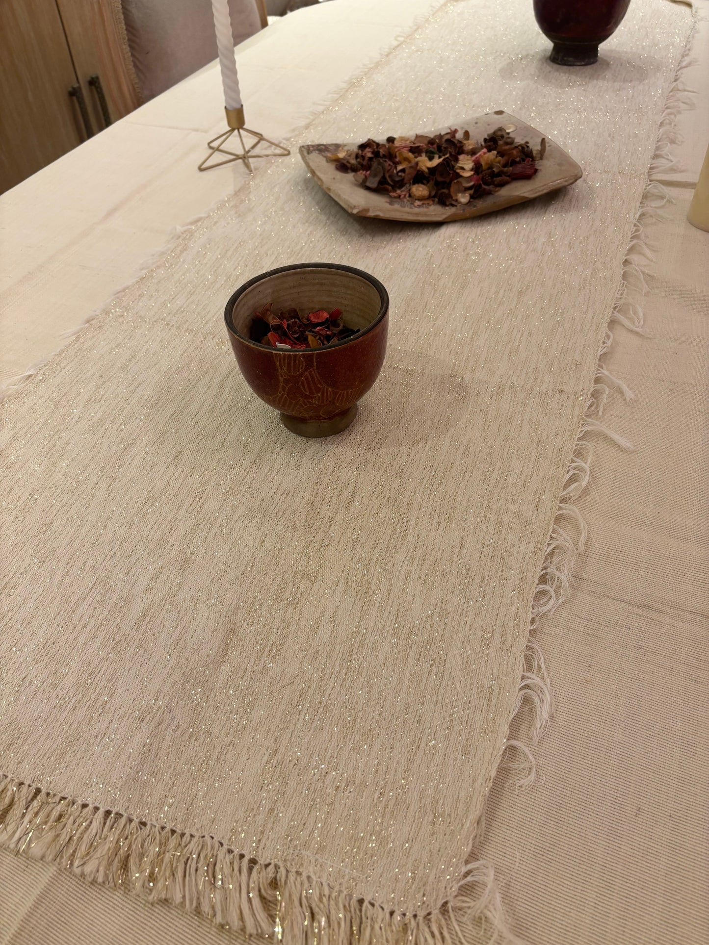 Gold threads linen runner