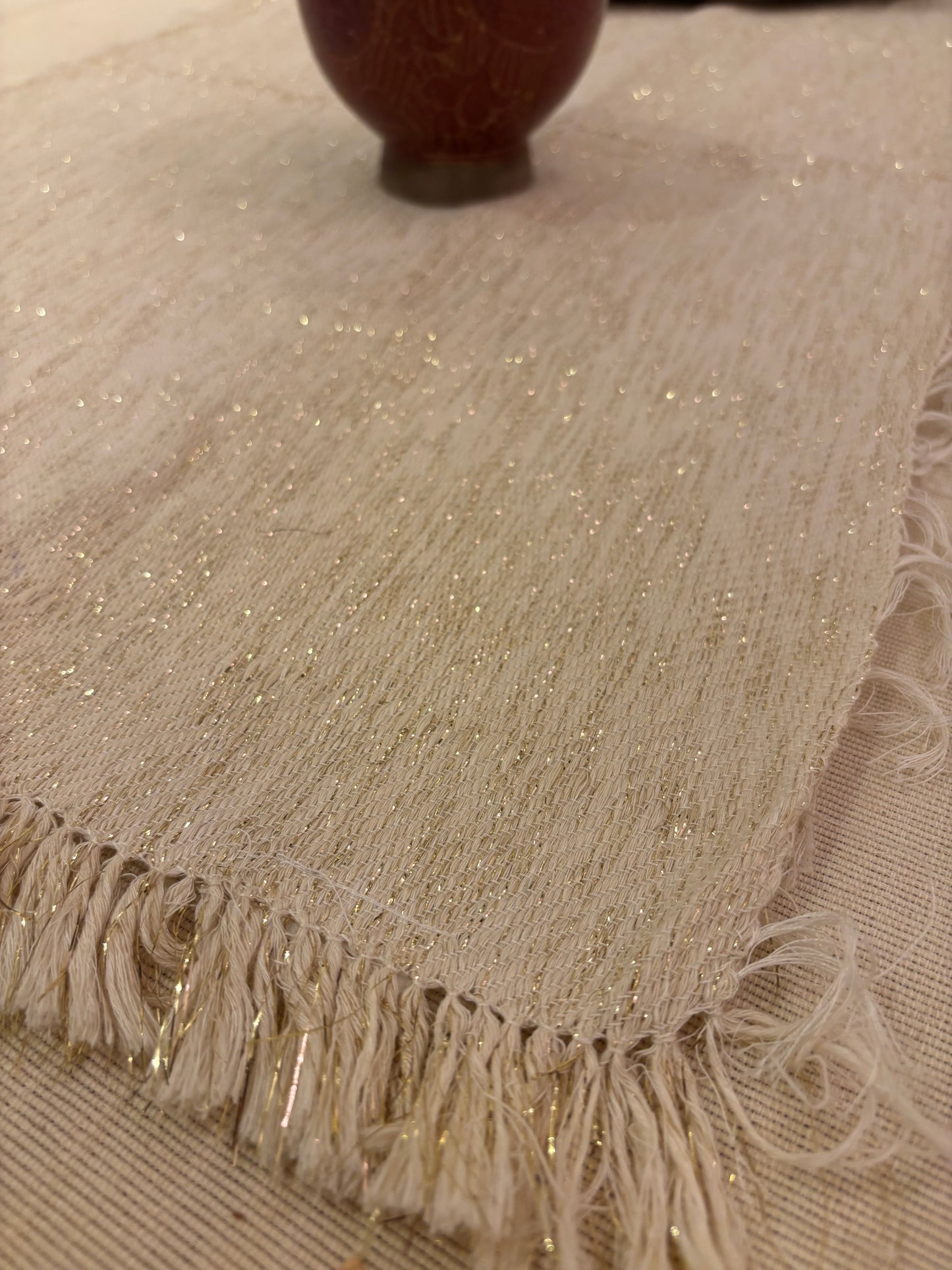 Gold threads linen runner