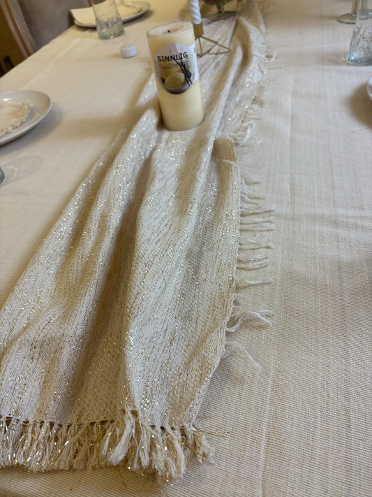 Linen Table Runner with Gold Threads