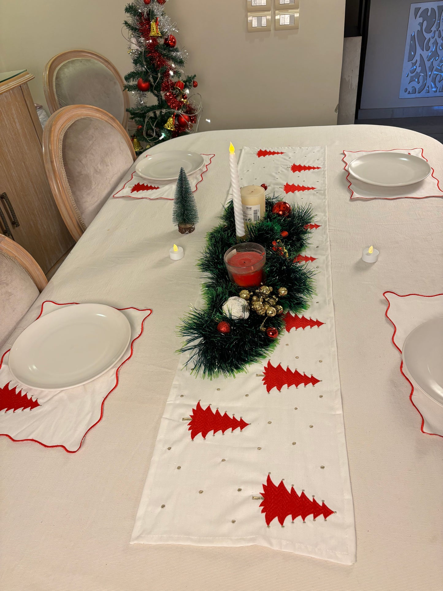 Christmas embroidered table runner
