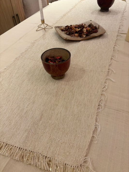 Gold threads linen runner